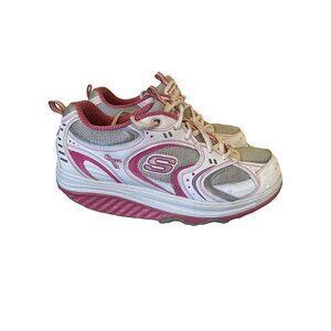 Skechers Shape-Ups Womens Athletic Sneakers Size 10 White & Pink Leather